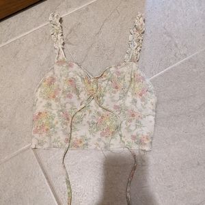 cute floral, cream colored crop top.